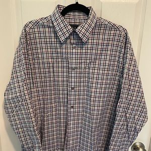 Jos. A. Bank purple and blue plaid traveler collection button-down, M